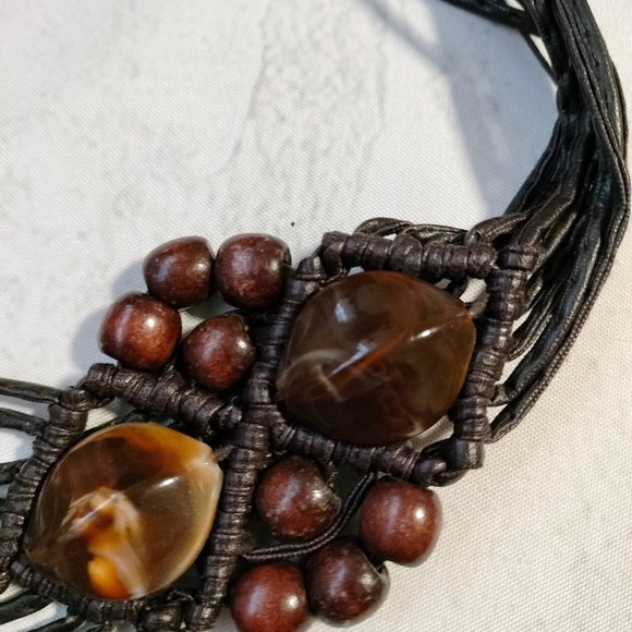 Vintage Boho Macramé Women's Belt Beaded Adjustable Tie Closure Vegan Leather - Picture 5 of 12